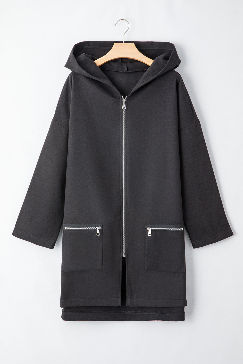 Light French Beige Solid Color Casual Zipper Hooded Jacket