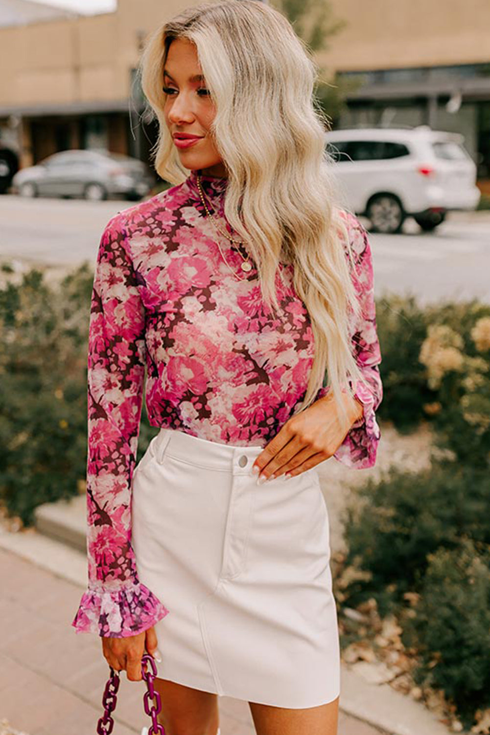 Rose Allover Floral Print Mesh Top