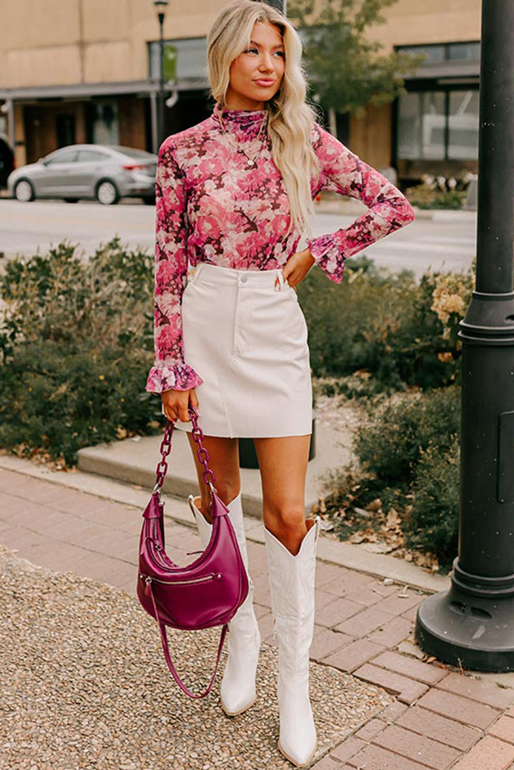 Rose Allover Floral Print Mesh Top