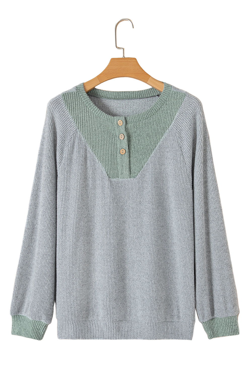 Jet Stream Contrast Ribbed Loose Fit Henley Top