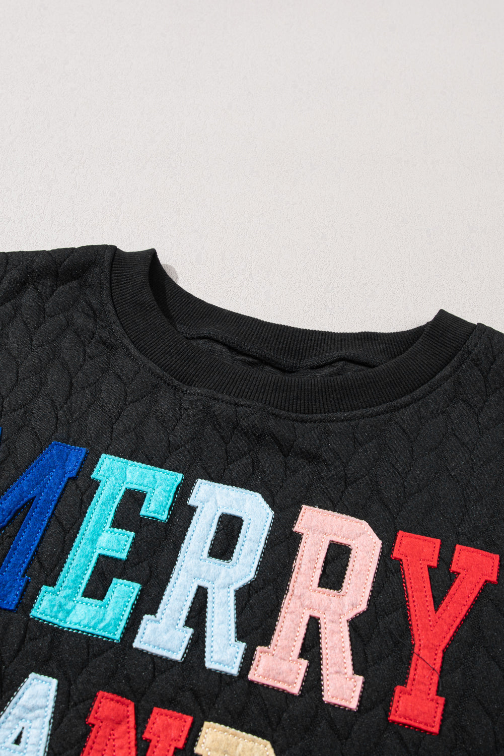 White XOXO Chenille Letter Patch Quilted Sweatshirt