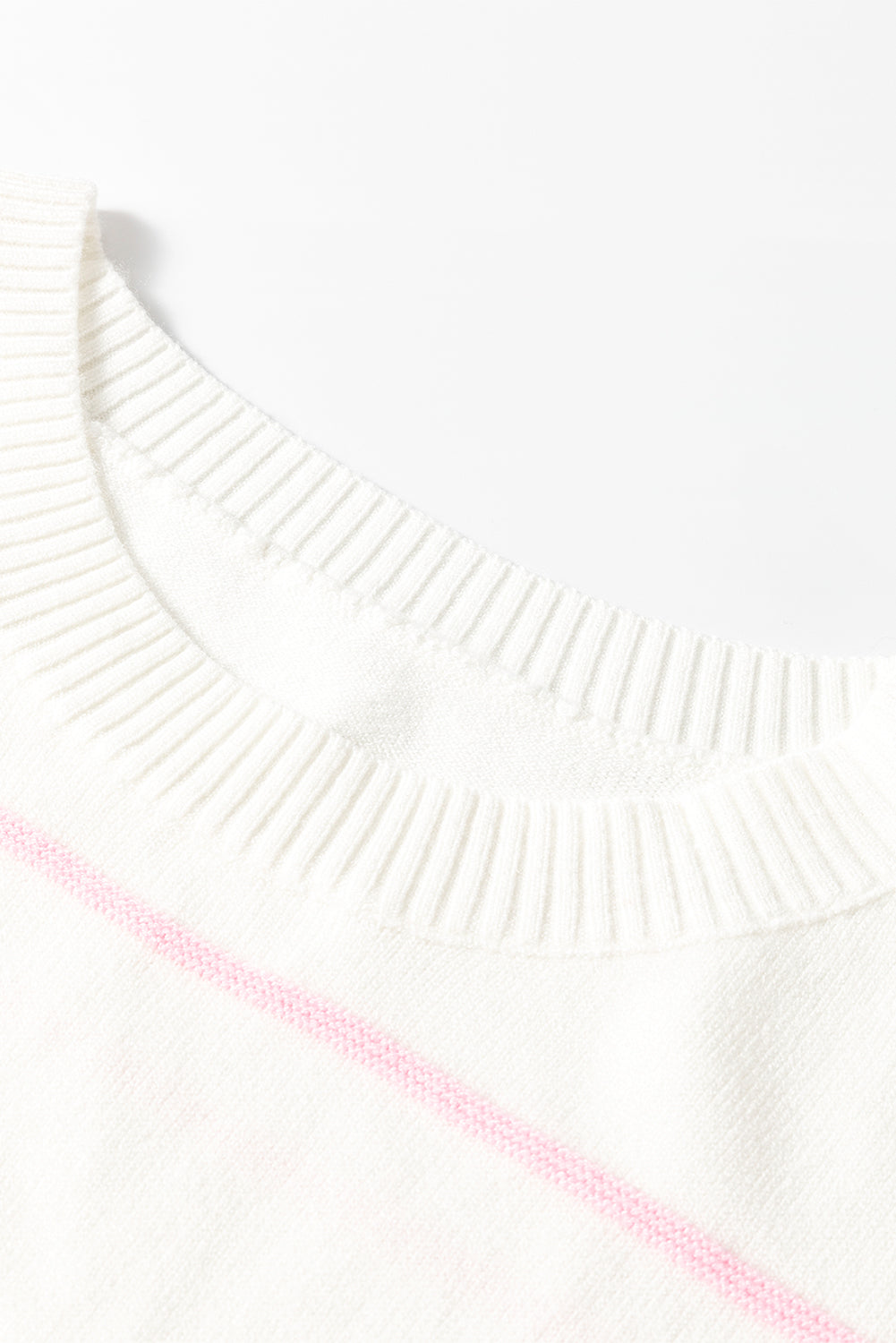 White Striped Half Sleeve Drop Shoulder Sweater