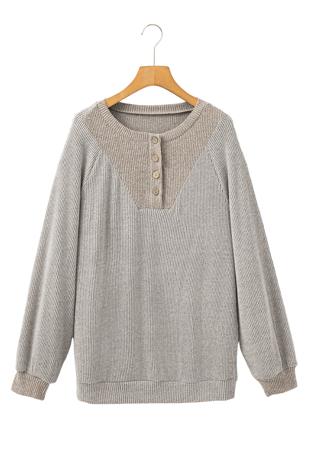 Jet Stream Contrast Ribbed Loose Fit Henley Top