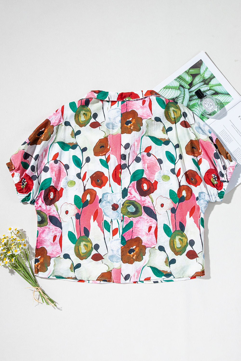 Light Blue V-Neck Floral Print Boho Blouse