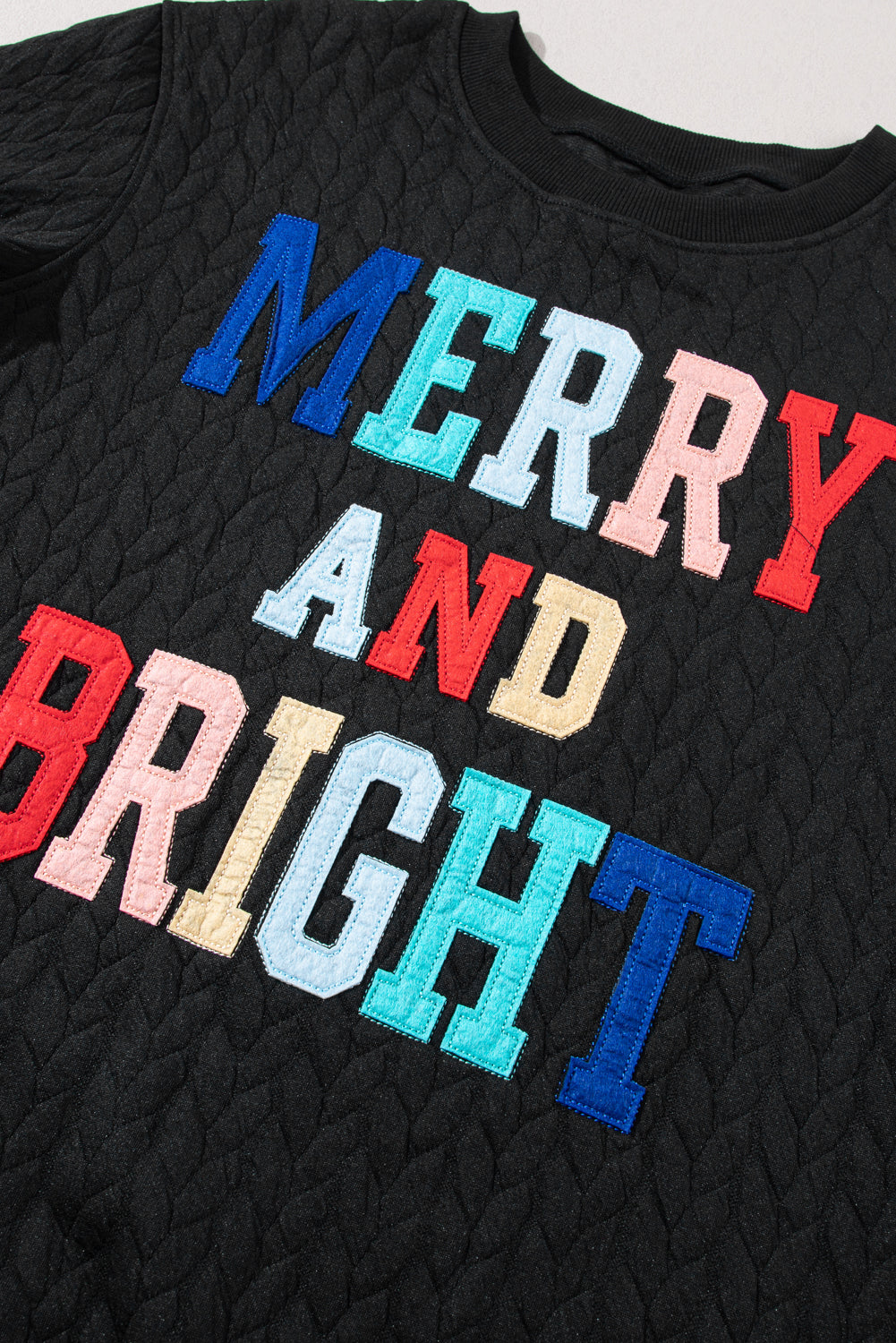 White XOXO Chenille Letter Patch Quilted Sweatshirt