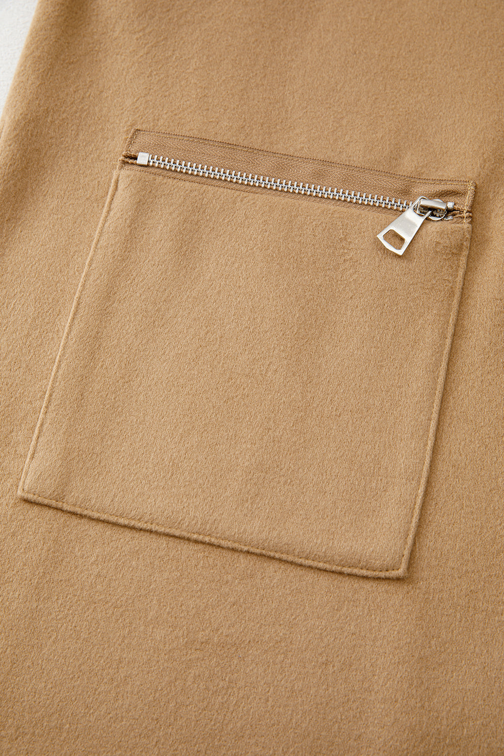 Light French Beige Solid Color Casual Zipper Hooded Jacket