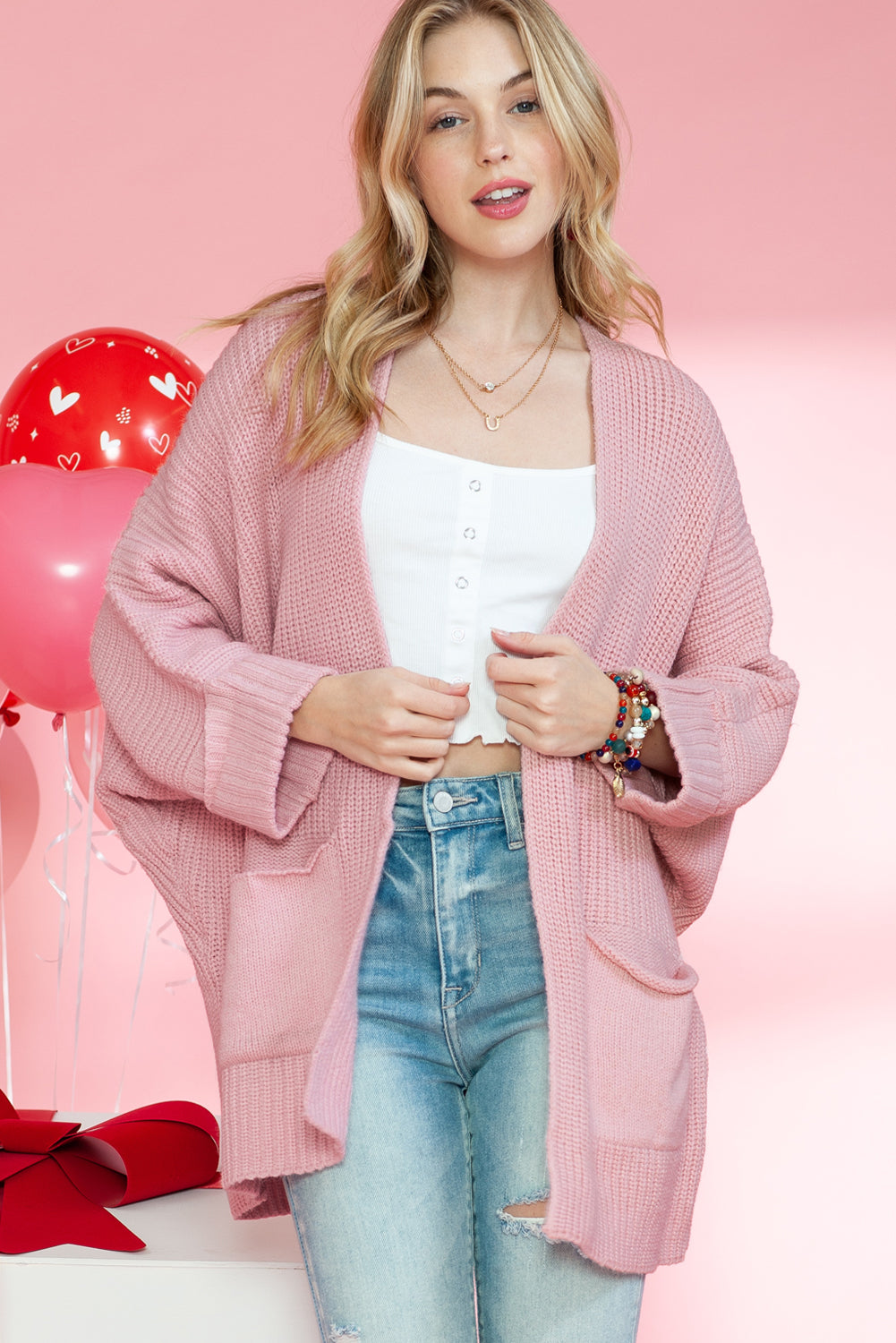Khaki Batwing Sleeve Pocket Oversized Cable Knit Cardigan