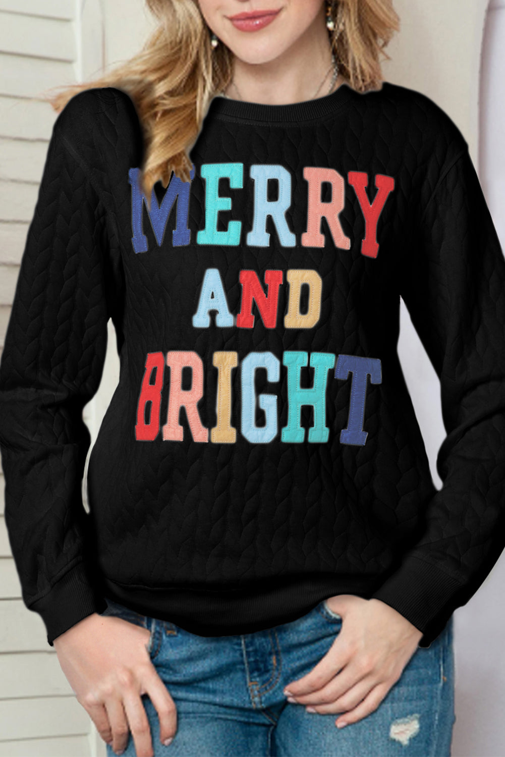 White XOXO Chenille Letter Patch Quilted Sweatshirt
