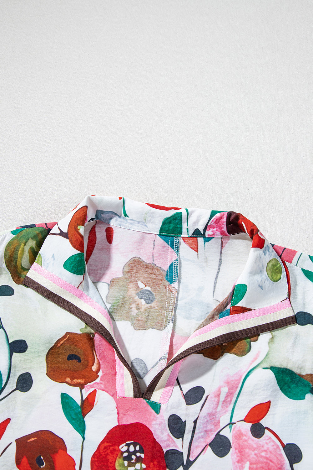 Light Blue V-Neck Floral Print Boho Blouse