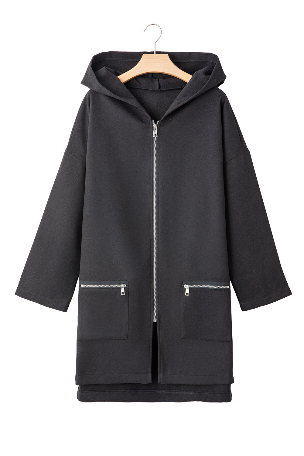 Light French Beige Solid Color Casual Zipper Hooded Jacket