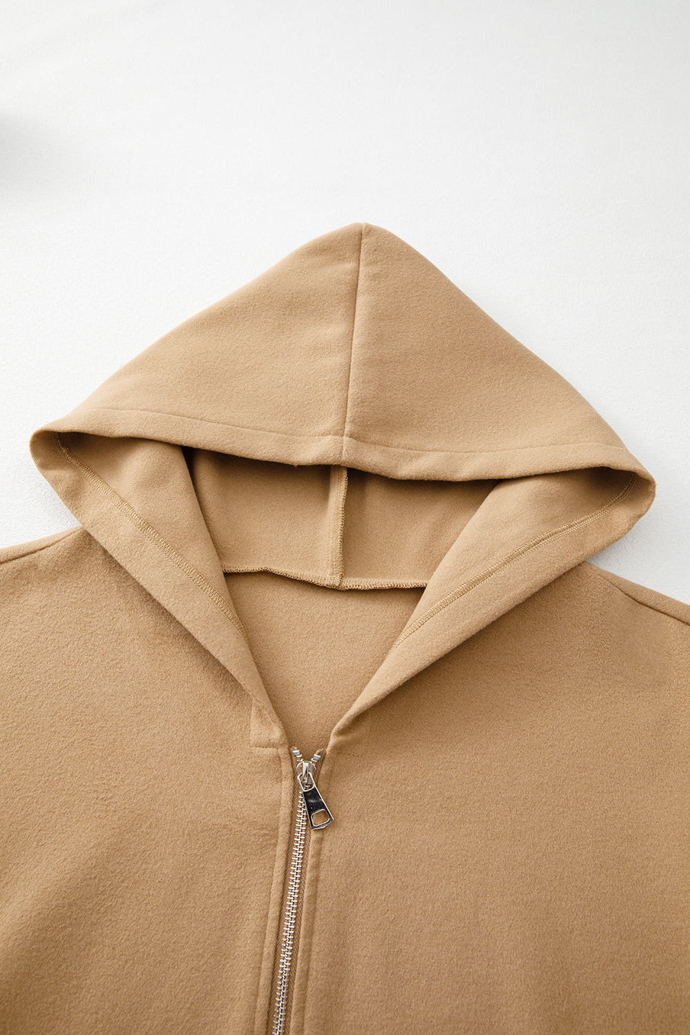 Light French Beige Solid Color Casual Zipper Hooded Jacket
