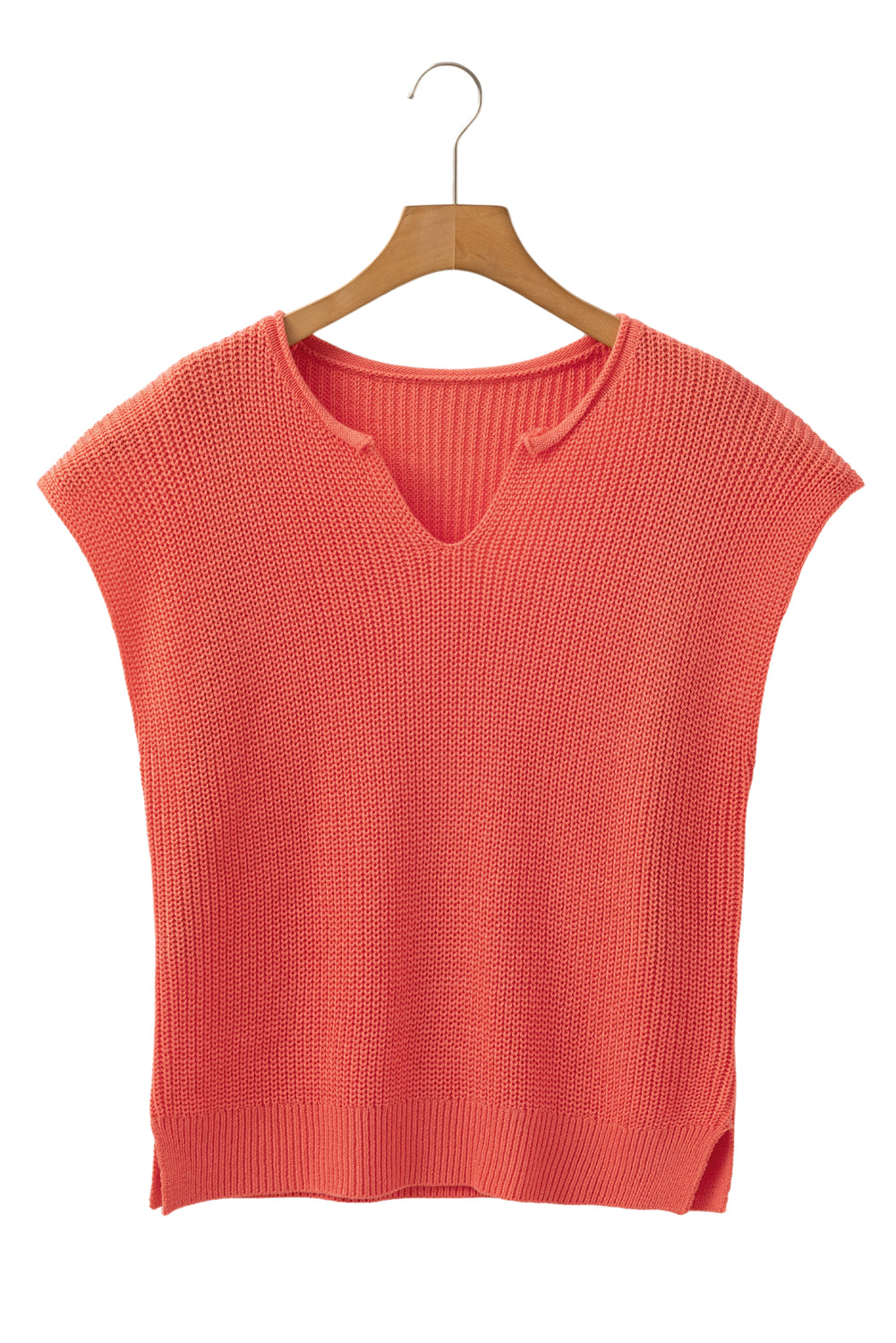 Flamingo Solid Textured Knitted Notch V Neck Sweater Vest