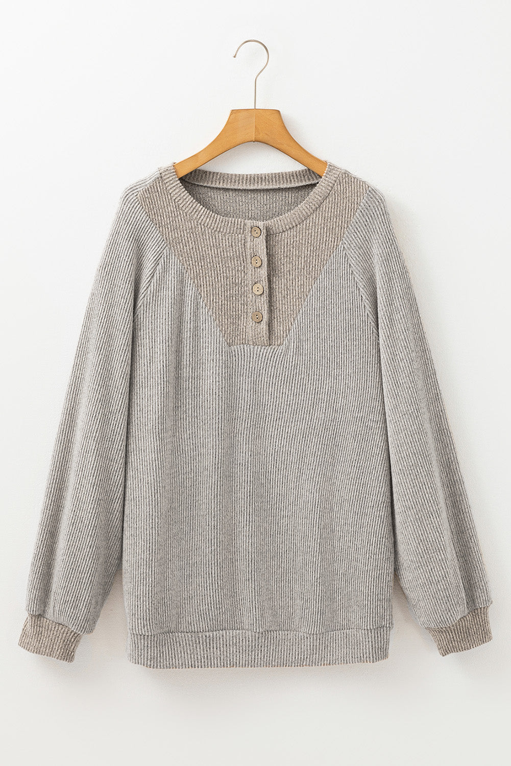 Jet Stream Contrast Ribbed Loose Fit Henley Top