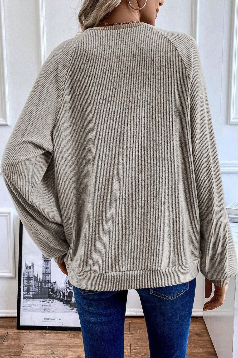 Jet Stream Contrast Ribbed Loose Fit Henley Top