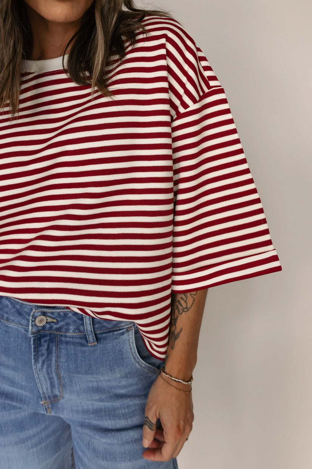 Red Striped Bowknot Backless T-Shirt
