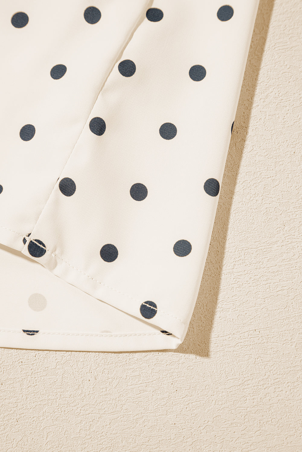 Apricot Polka Dot Print Frill Neck Smocked Lantern Sleeve Blouse