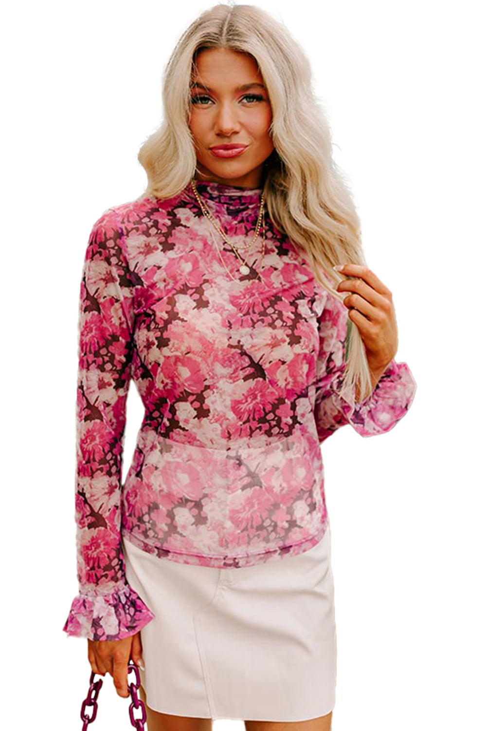 Rose Allover Floral Print Mesh Top