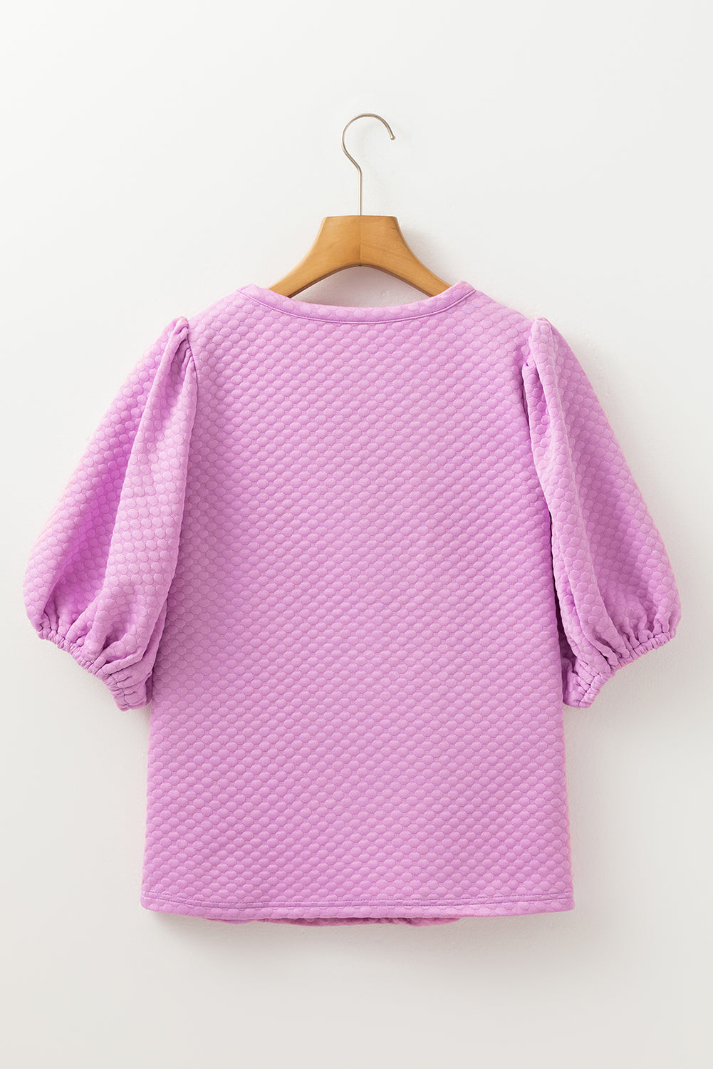 White Solid Textured O Neck Puff Sleeve Blouse