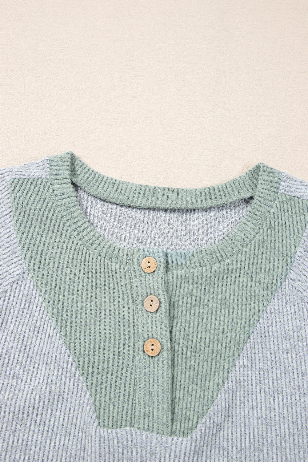 Jet Stream Contrast Ribbed Loose Fit Henley Top