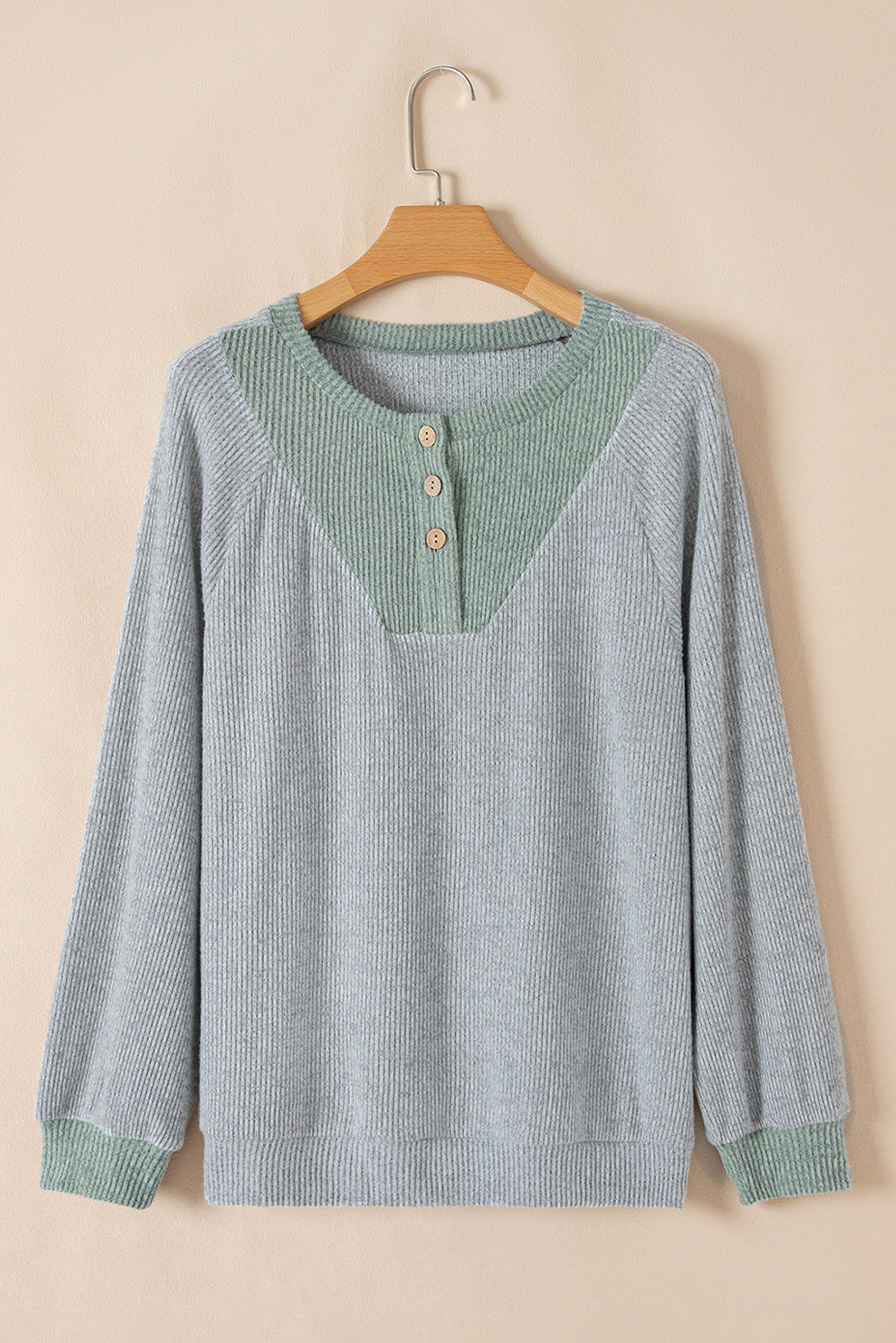 Jet Stream Contrast Ribbed Loose Fit Henley Top