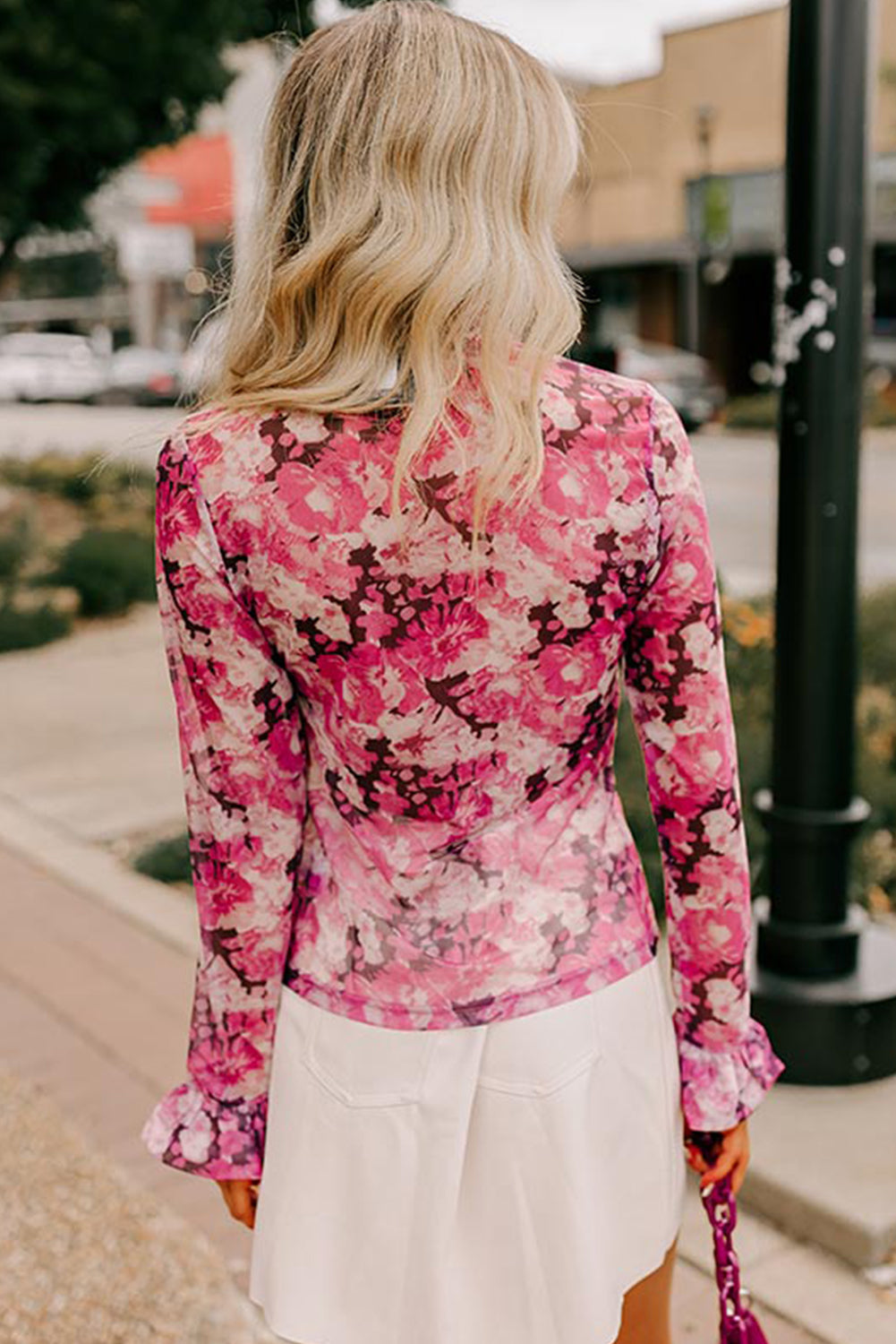 Rose Allover Floral Print Mesh Top