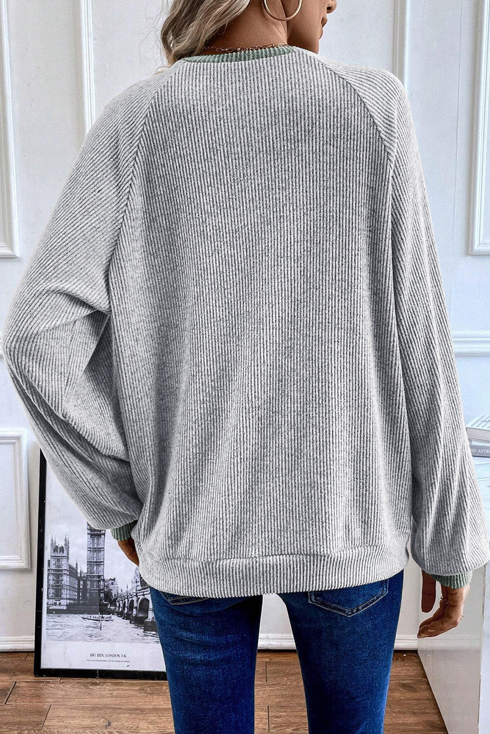 Jet Stream Contrast Ribbed Loose Fit Henley Top