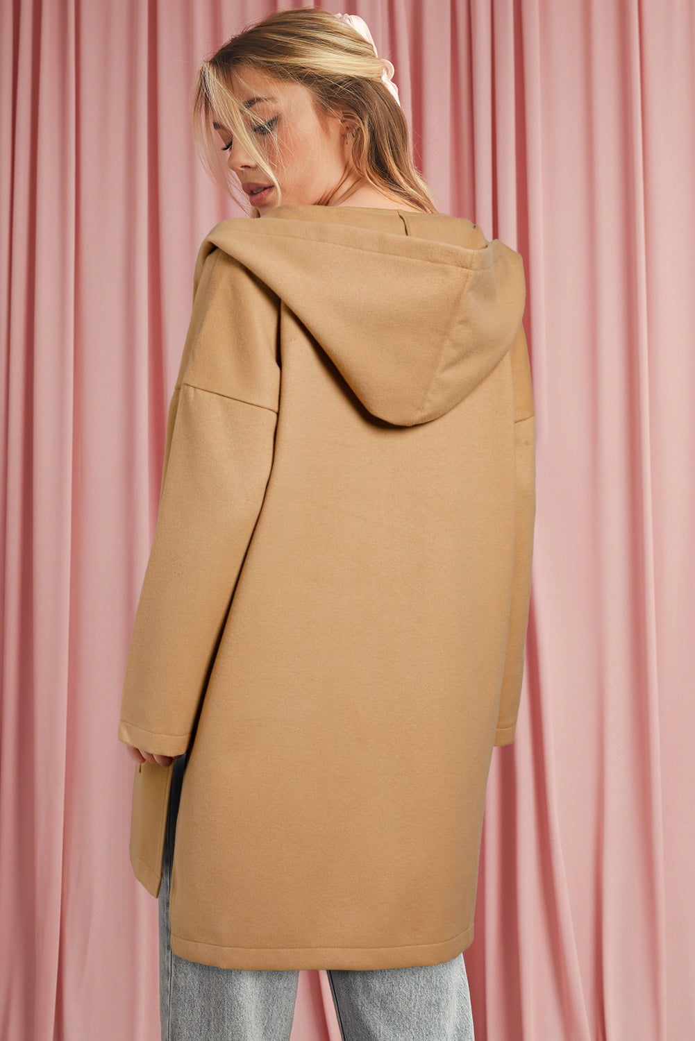 Light French Beige Solid Color Casual Zipper Hooded Jacket