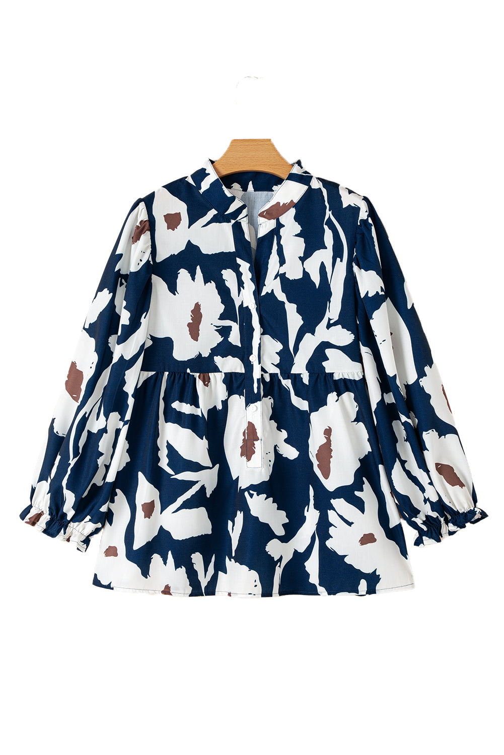 Sail Blue 60s Flower Frill Neck Loose Blouse