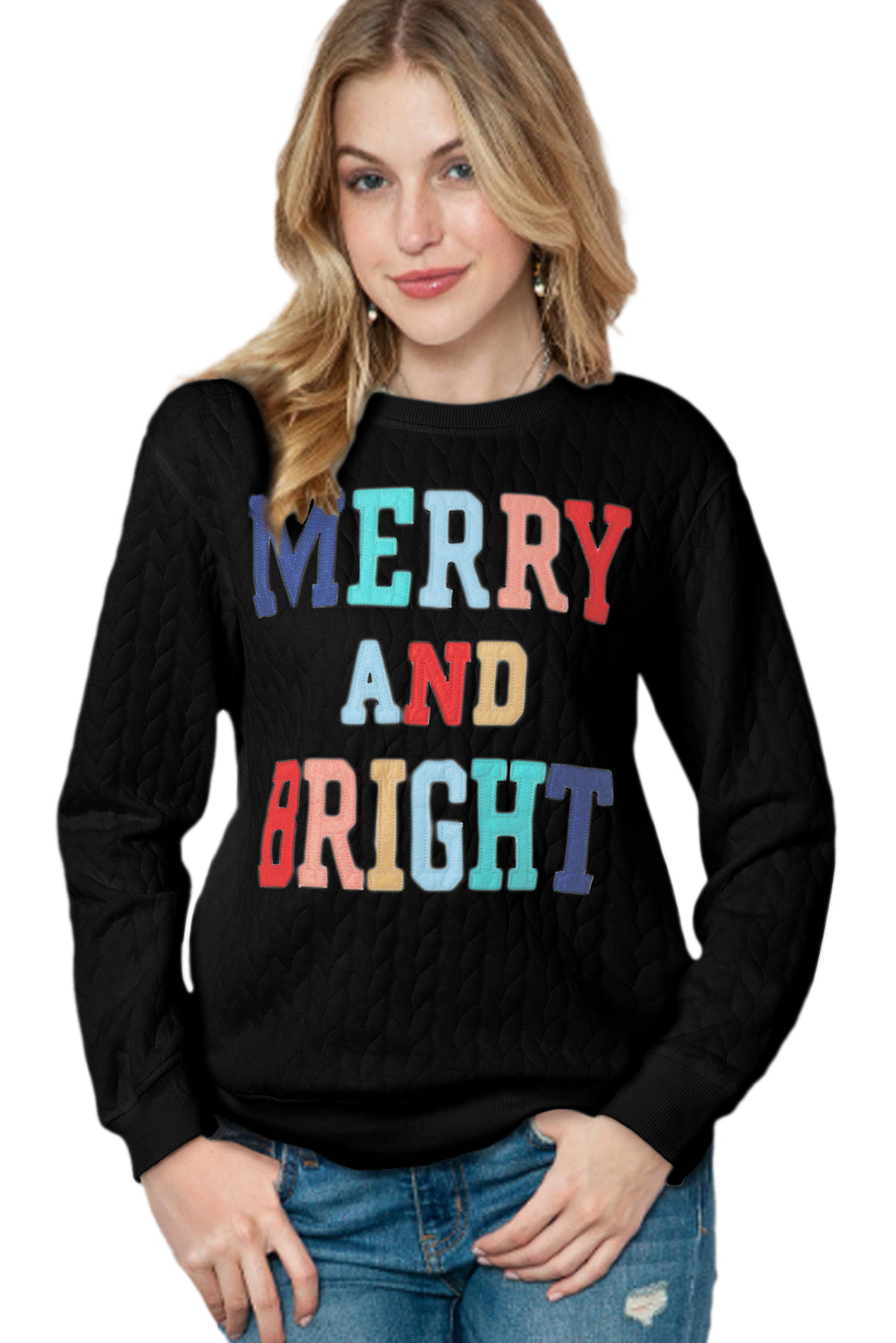 White XOXO Chenille Letter Patch Quilted Sweatshirt