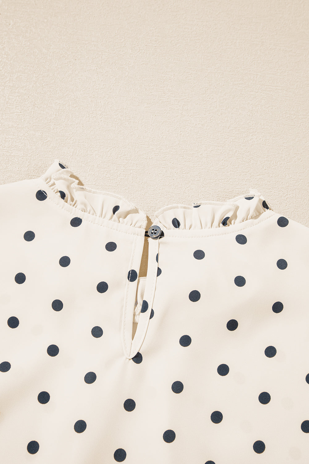 Apricot Polka Dot Print Frill Neck Smocked Lantern Sleeve Blouse