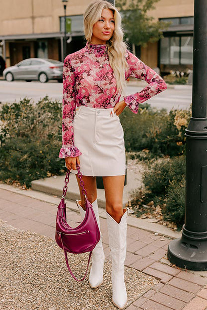 Rose Allover Floral Print Mesh Top