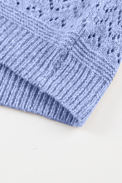 Sky Blue Hollow Long Sleeve V Neck sweater