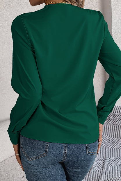 Red Dahlia Elegant V-Neck Pleated Blouse