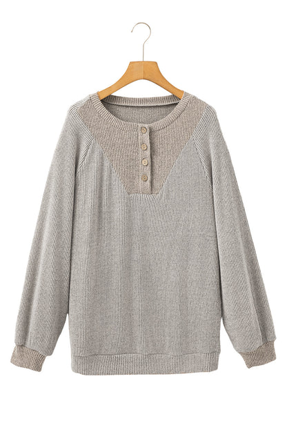 Jet Stream Contrast Ribbed Loose Fit Henley Top