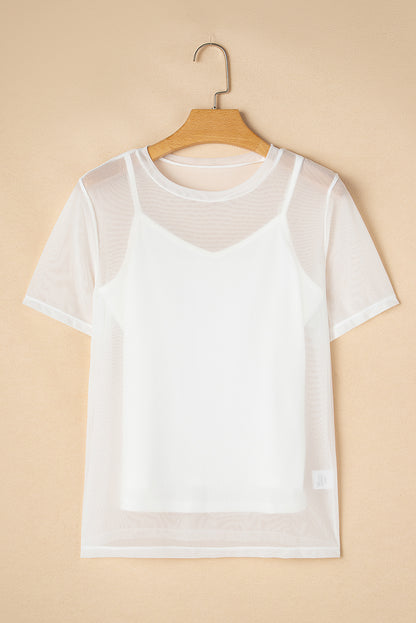 White Plain Sheer Mesh T-Shirt