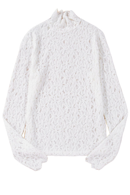 White Lace Flower See Through Slim Fit Long Sleeve Top