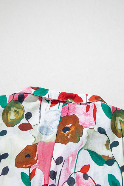 Light Blue V-Neck Floral Print Boho Blouse
