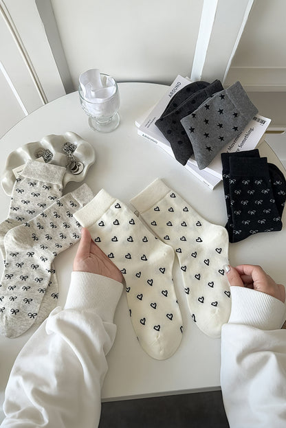 White Bow Ribbed Edge Crew Socks