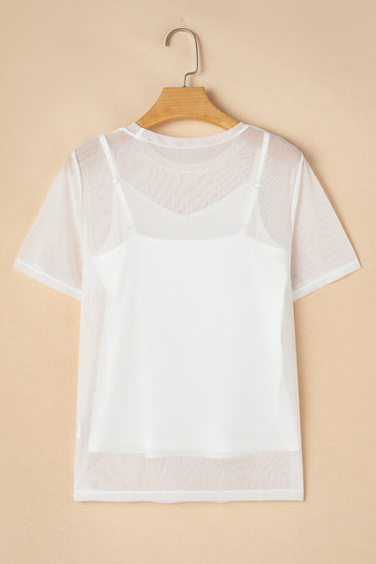 White Plain Sheer Mesh T-Shirt