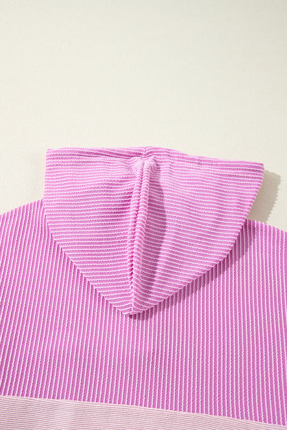 Light Pink Corded Patch Pocket Drawstring Henley Long Sleeve Tops