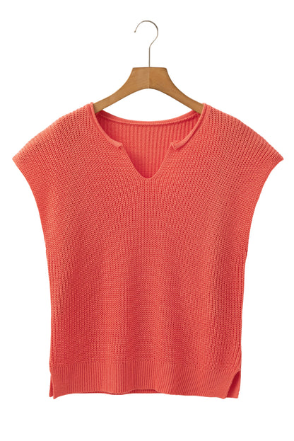 Flamingo Solid Textured Knitted Notch V Neck Sweater Vest