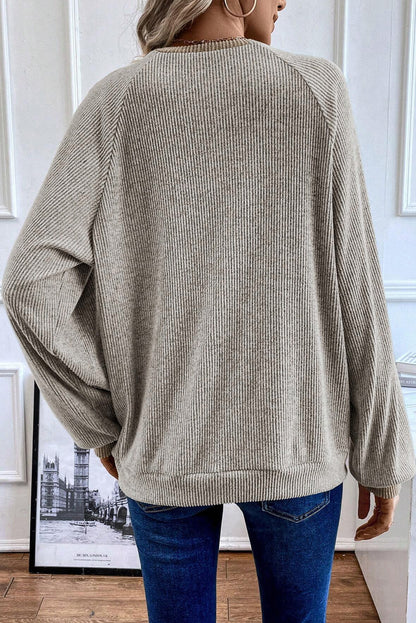 Jet Stream Contrast Ribbed Loose Fit Henley Top