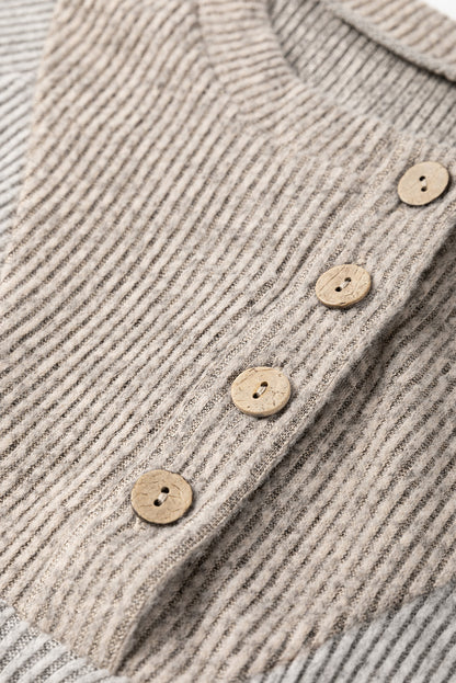 Jet Stream Contrast Ribbed Loose Fit Henley Top
