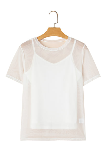 White Plain Sheer Mesh T-Shirt