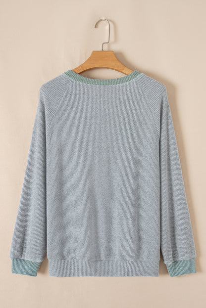 Jet Stream Contrast Ribbed Loose Fit Henley Top