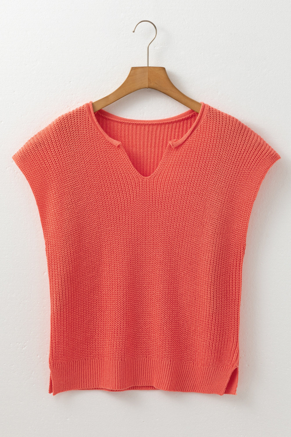 Flamingo Solid Textured Knitted Notch V Neck Sweater Vest