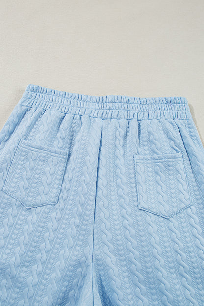 Beau Blue Textured Colorblock Edge Sleeveless Top High Waist Pants Set