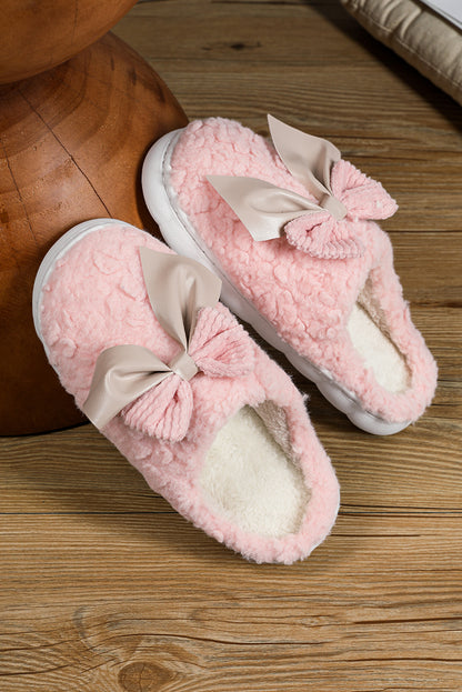 Camel Contrast Bowknot Applique Plush Winter Slippers