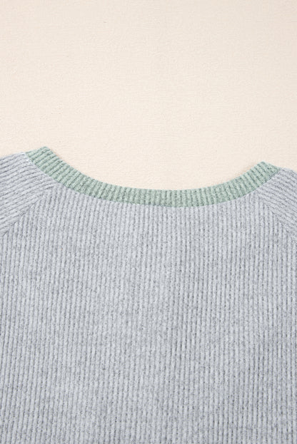 Jet Stream Contrast Ribbed Loose Fit Henley Top